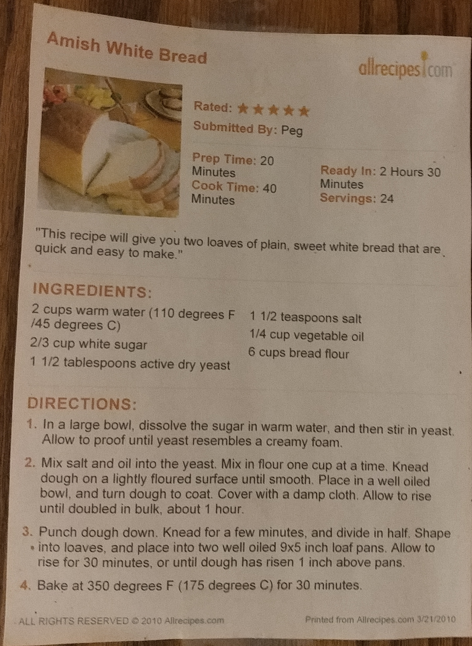 Amish White Bread Recipe